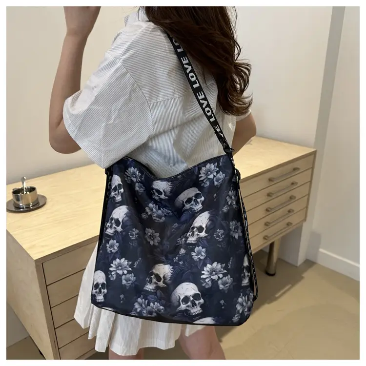 Nylon Skull Floral Shoulder Bag for Women — feature 27