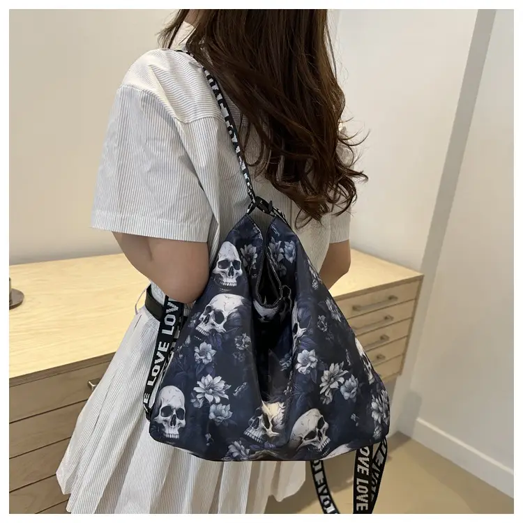 Nylon Skull Floral Shoulder Bag for Women — feature 28