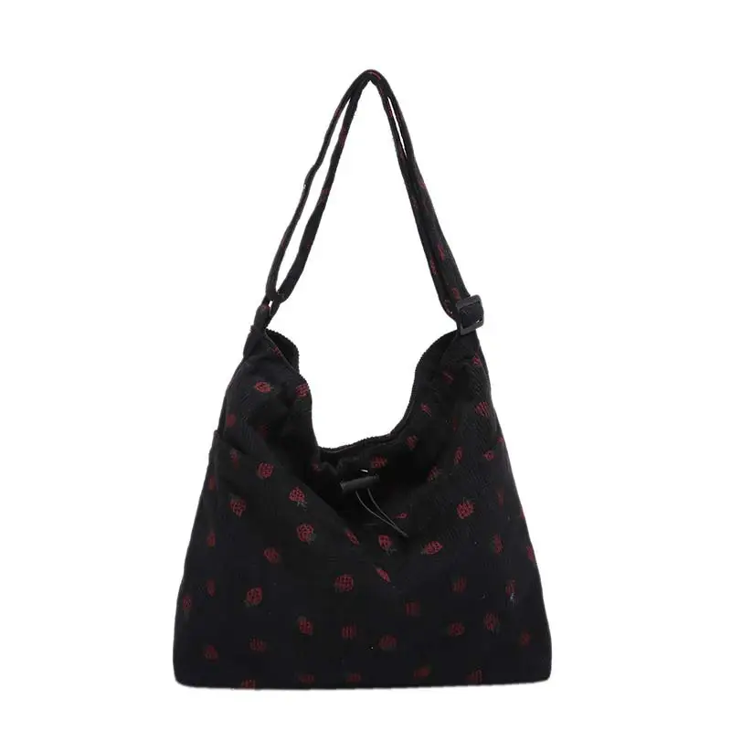 Women's Strawberry Printed Corduroy Shoulder Bag - Image 9