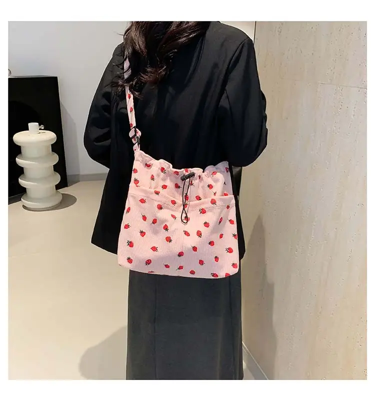 Women's Strawberry Printed Corduroy Shoulder Bag — feature 10