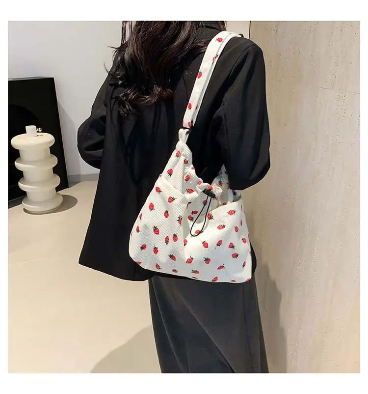 Women's Strawberry Printed Corduroy Shoulder Bag — feature 11