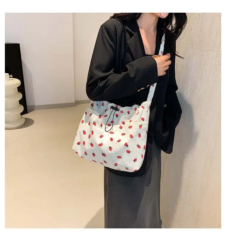 Women's Strawberry Printed Corduroy Shoulder Bag — feature 12