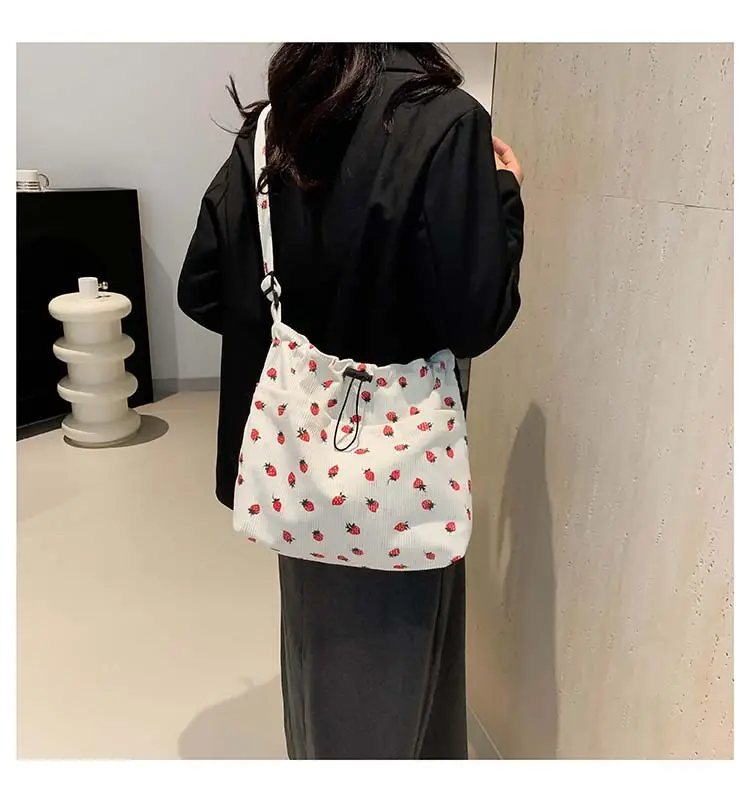 Women's Strawberry Printed Corduroy Shoulder Bag — feature 13