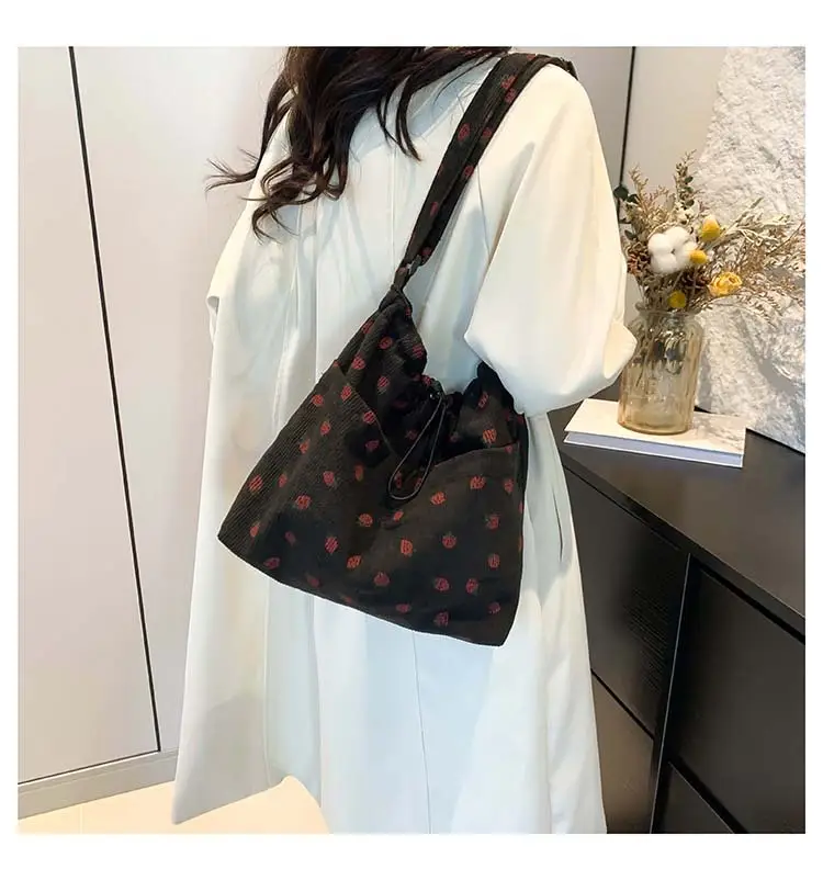 Women's Strawberry Printed Corduroy Shoulder Bag — feature 14