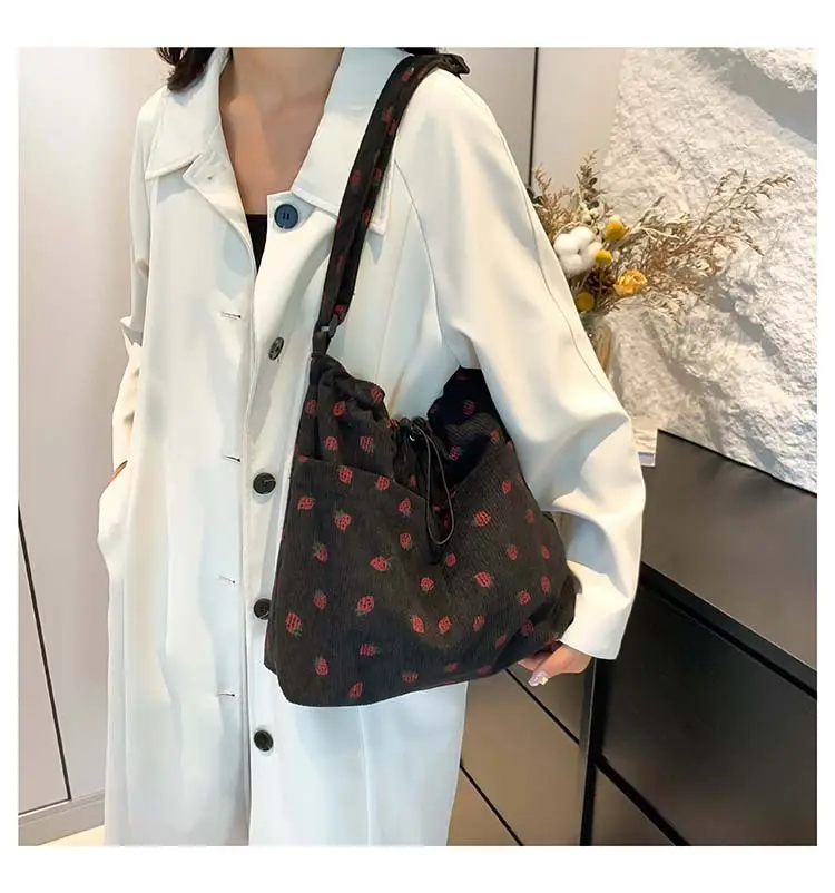 Women's Strawberry Printed Corduroy Shoulder Bag — feature 15