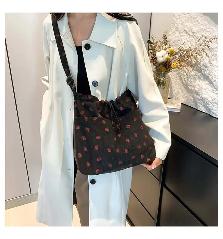Women's Strawberry Printed Corduroy Shoulder Bag — feature 16
