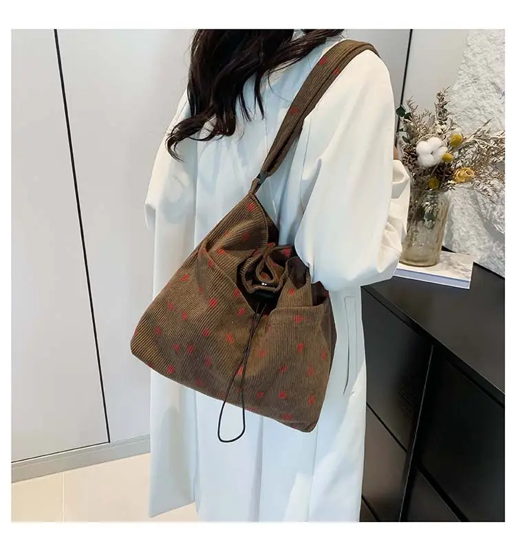 Women's Strawberry Printed Corduroy Shoulder Bag — feature 17