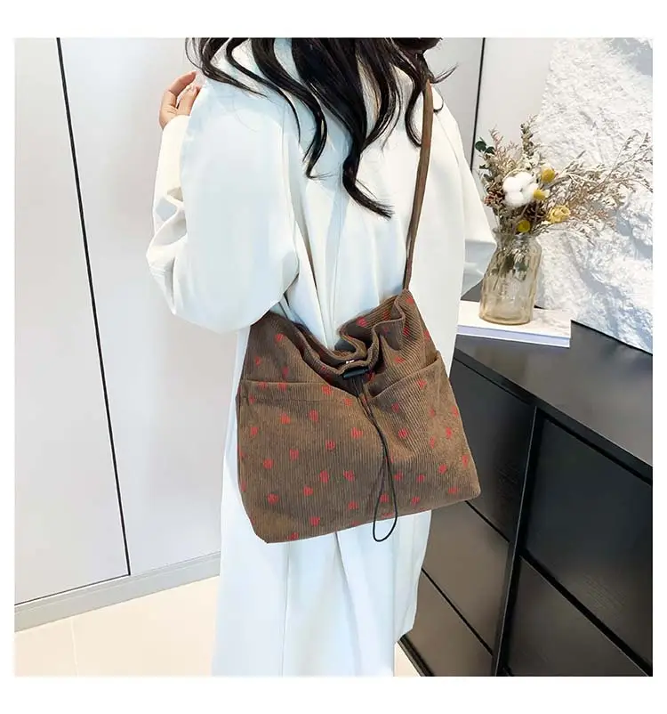 Women's Strawberry Printed Corduroy Shoulder Bag — feature 18