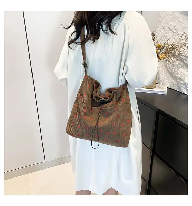 Women's Strawberry Printed Corduroy Shoulder Bag — feature 19