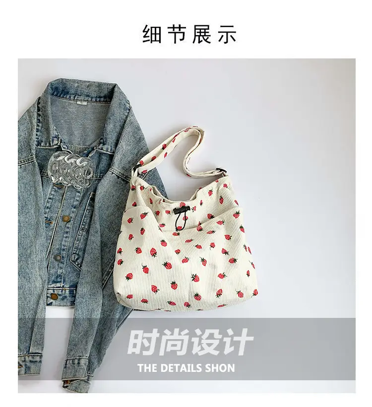 Women's Strawberry Printed Corduroy Shoulder Bag — feature 2