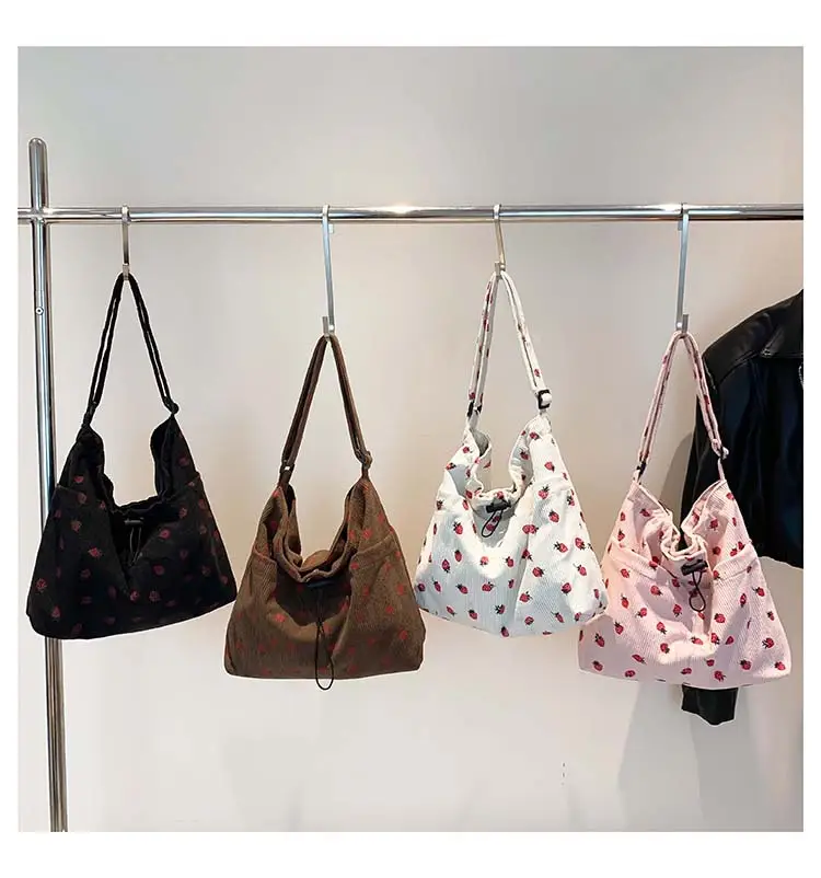 Women's Strawberry Printed Corduroy Shoulder Bag — feature 20