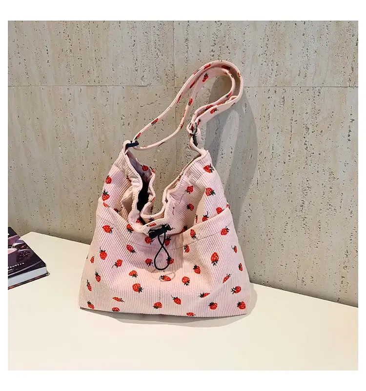 Women's Strawberry Printed Corduroy Shoulder Bag — feature 21