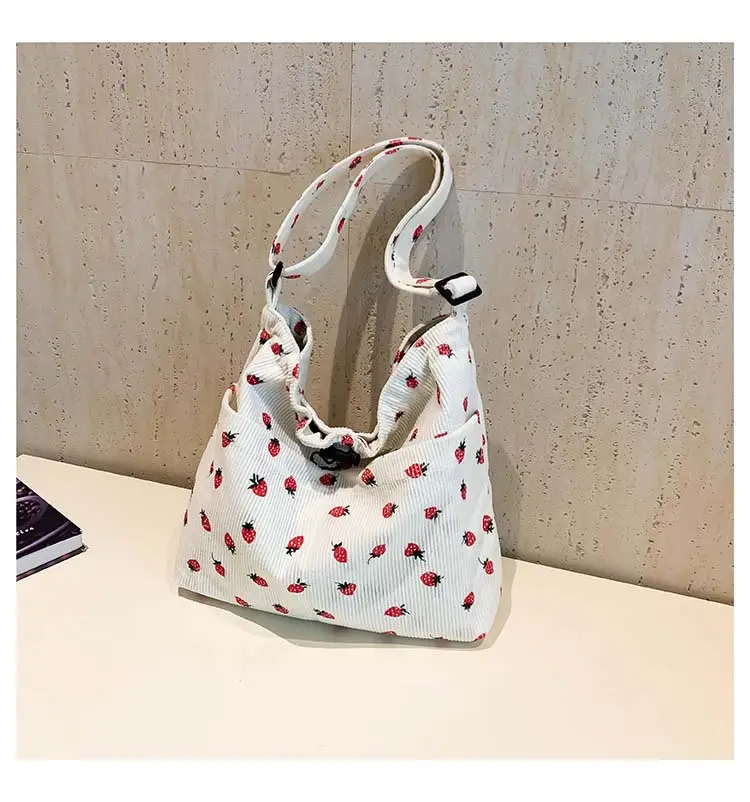 Women's Strawberry Printed Corduroy Shoulder Bag — feature 23