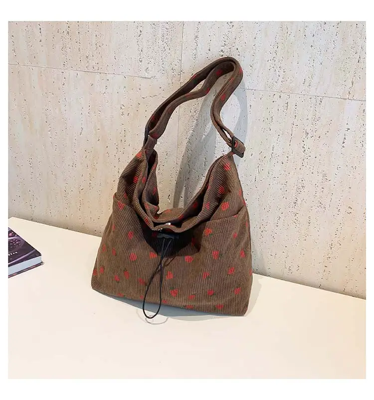 Women's Strawberry Printed Corduroy Shoulder Bag — feature 24