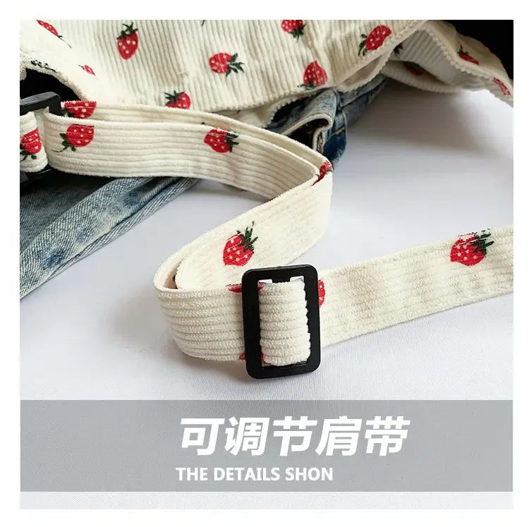 Women's Strawberry Printed Corduroy Shoulder Bag — feature 3