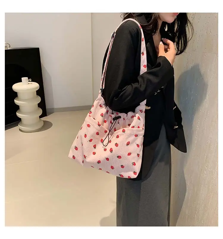 Women's Strawberry Printed Corduroy Shoulder Bag — feature 8