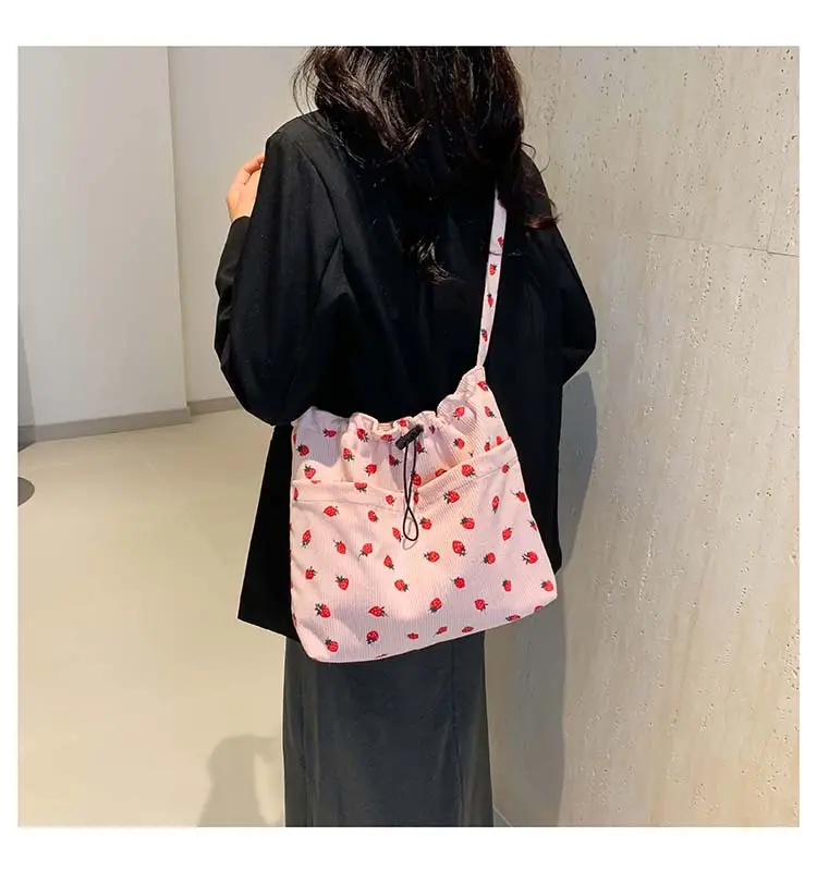 Women's Strawberry Printed Corduroy Shoulder Bag — feature 9