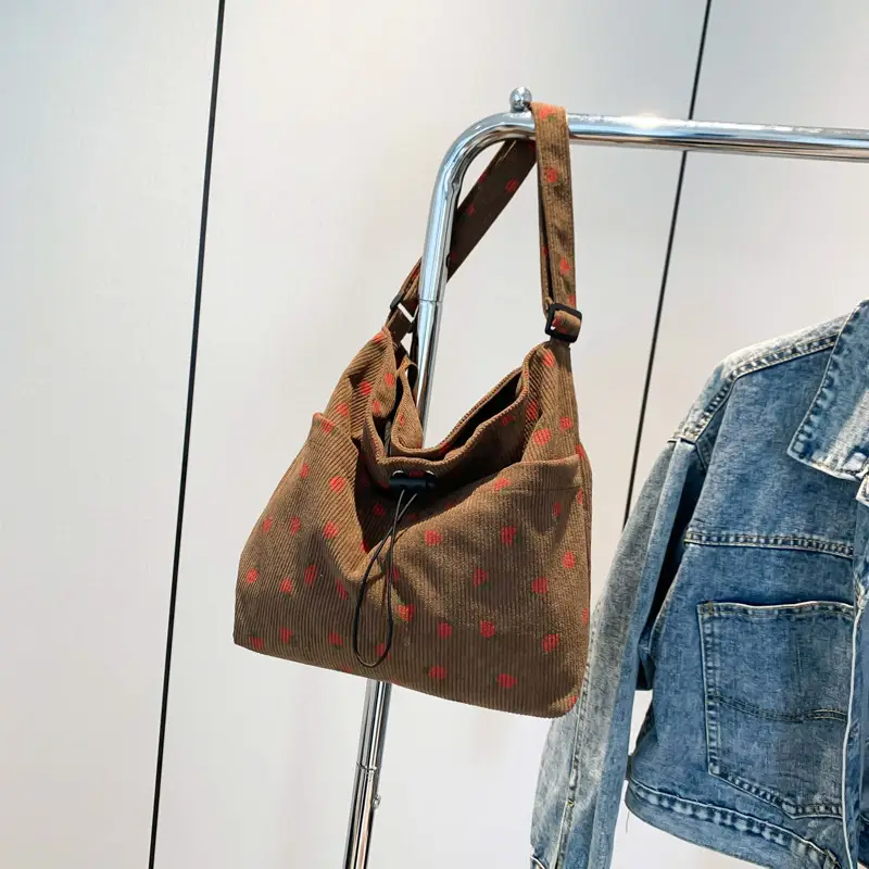 Women's Strawberry Printed Corduroy Shoulder Bag - Image 4