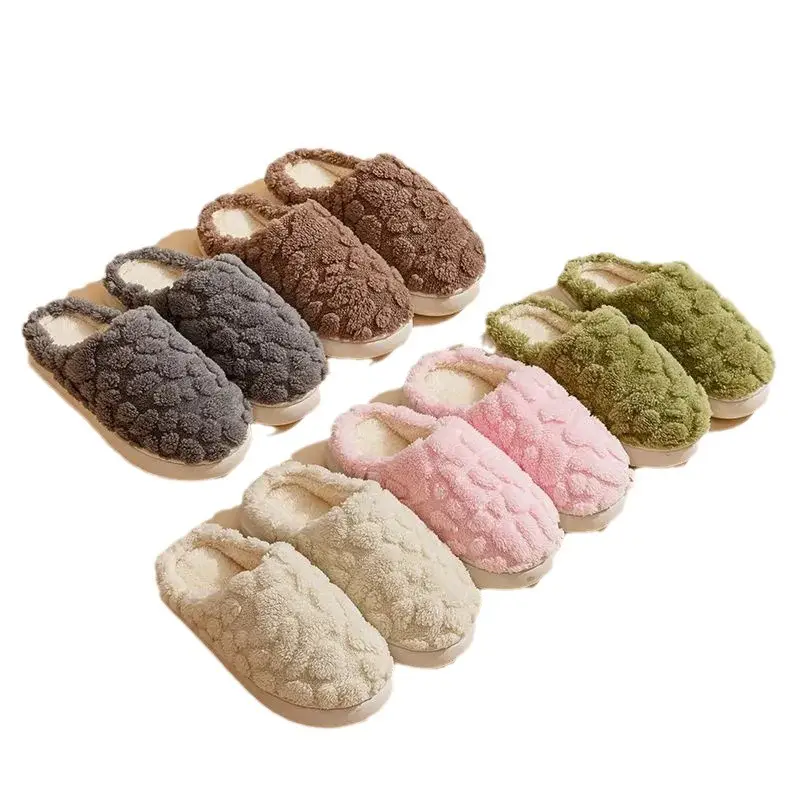 In-Stock Faux Sheepskin Comfortable Cotton Slippers for Women, Winter Non-Slip Warm Couple Home Slippers, Plush Slippers for Men Wholesale