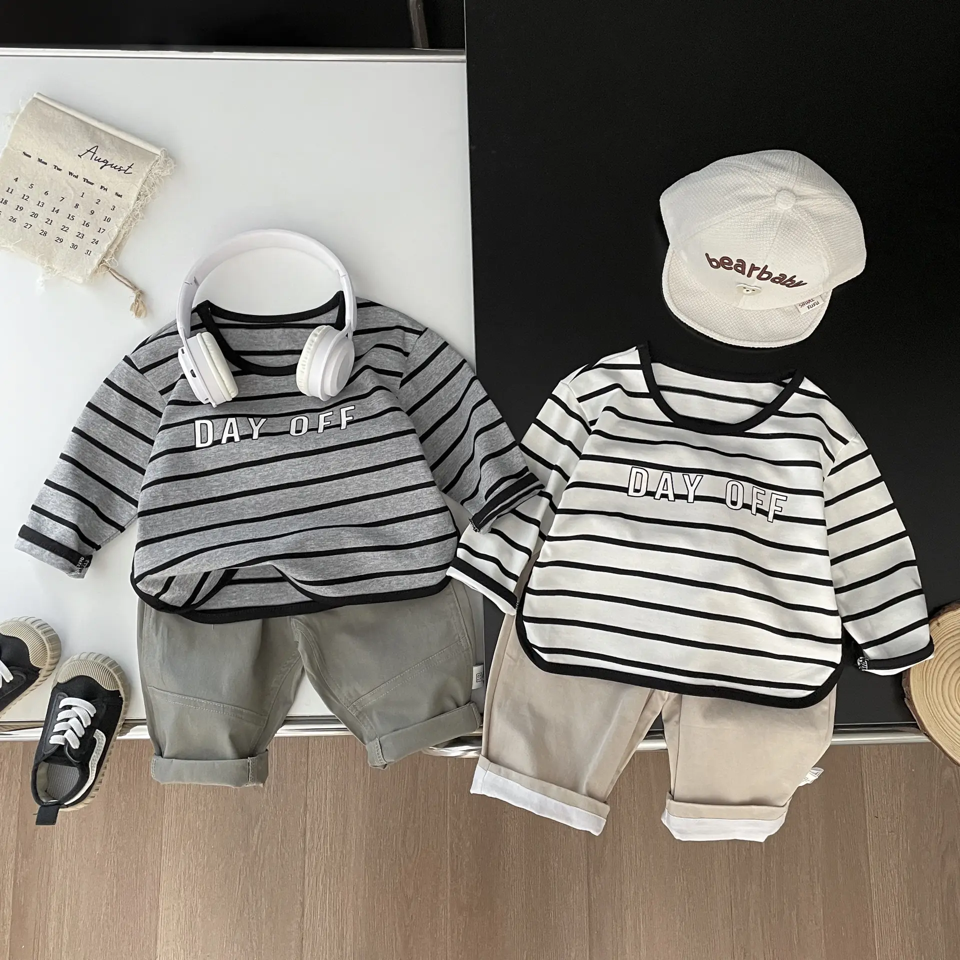 Children Striped T-Shirt Set Spring New Girls Boys - Image 2