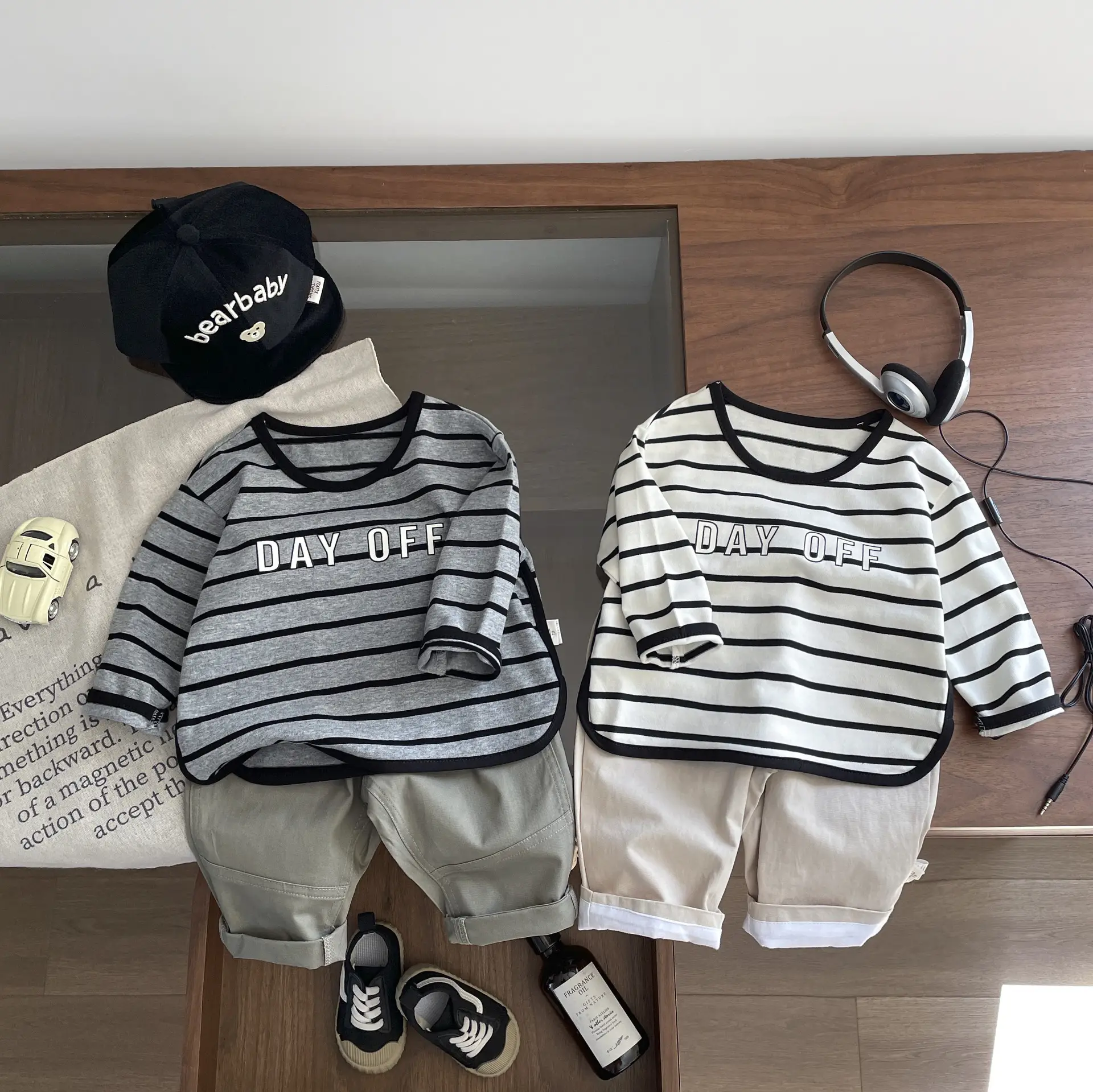 Children Striped T-Shirt Set Spring New Girls Boys - Image 3