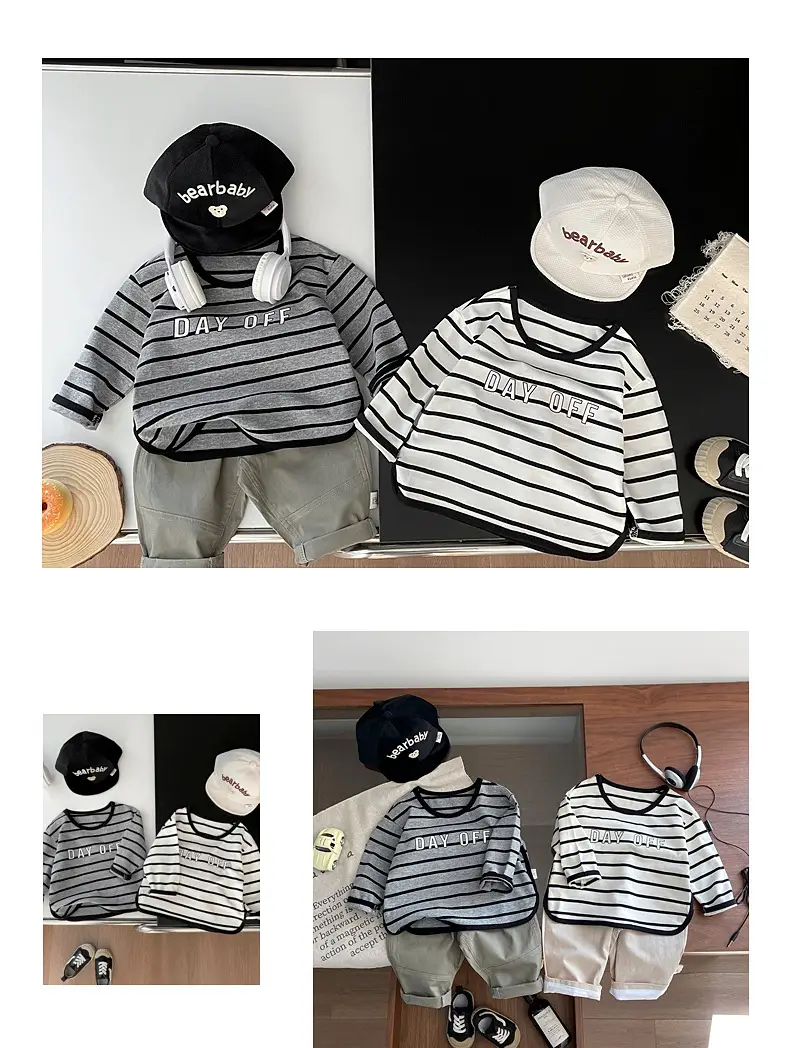 Children Striped T-Shirt Set Spring New Girls Boys — feature 7