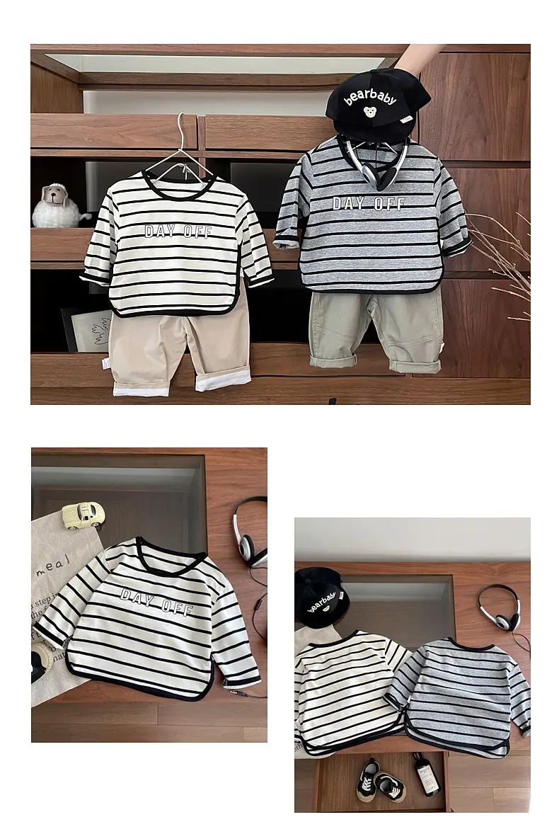 Children Striped T-Shirt Set Spring New Girls Boys — feature 8