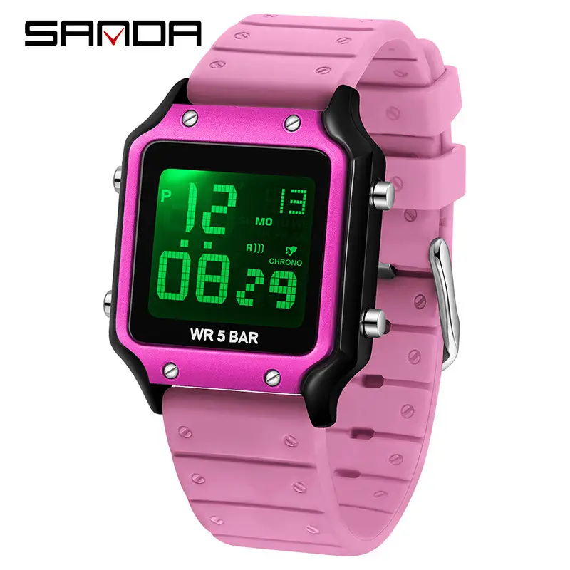 Sanda Square Digital Watch with Silicone Strap - Image 2