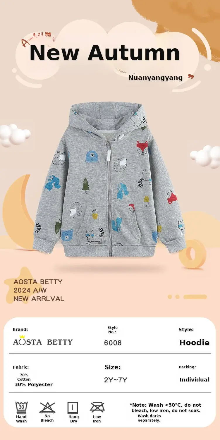 Autumn New Boys Coat Grey Zipper Knitted Cotton Printed Hooded — feature 17