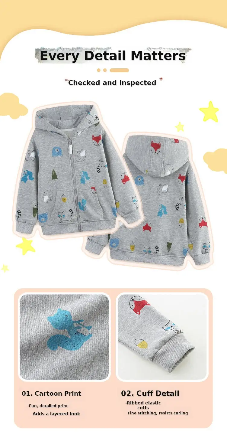 Autumn New Boys Coat Grey Zipper Knitted Cotton Printed Hooded — feature 20