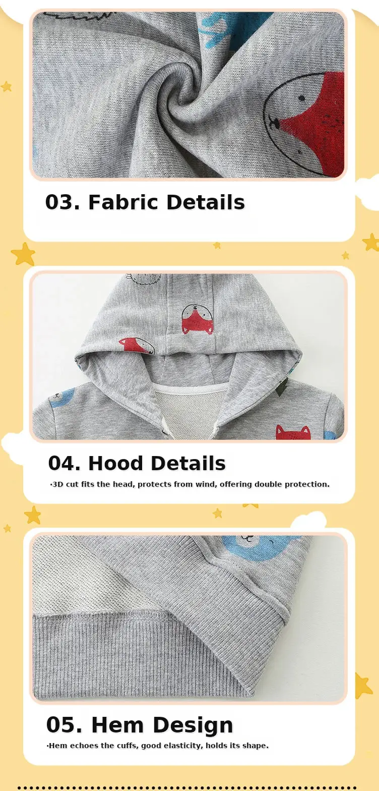 Autumn New Boys Coat Grey Zipper Knitted Cotton Printed Hooded — feature 21