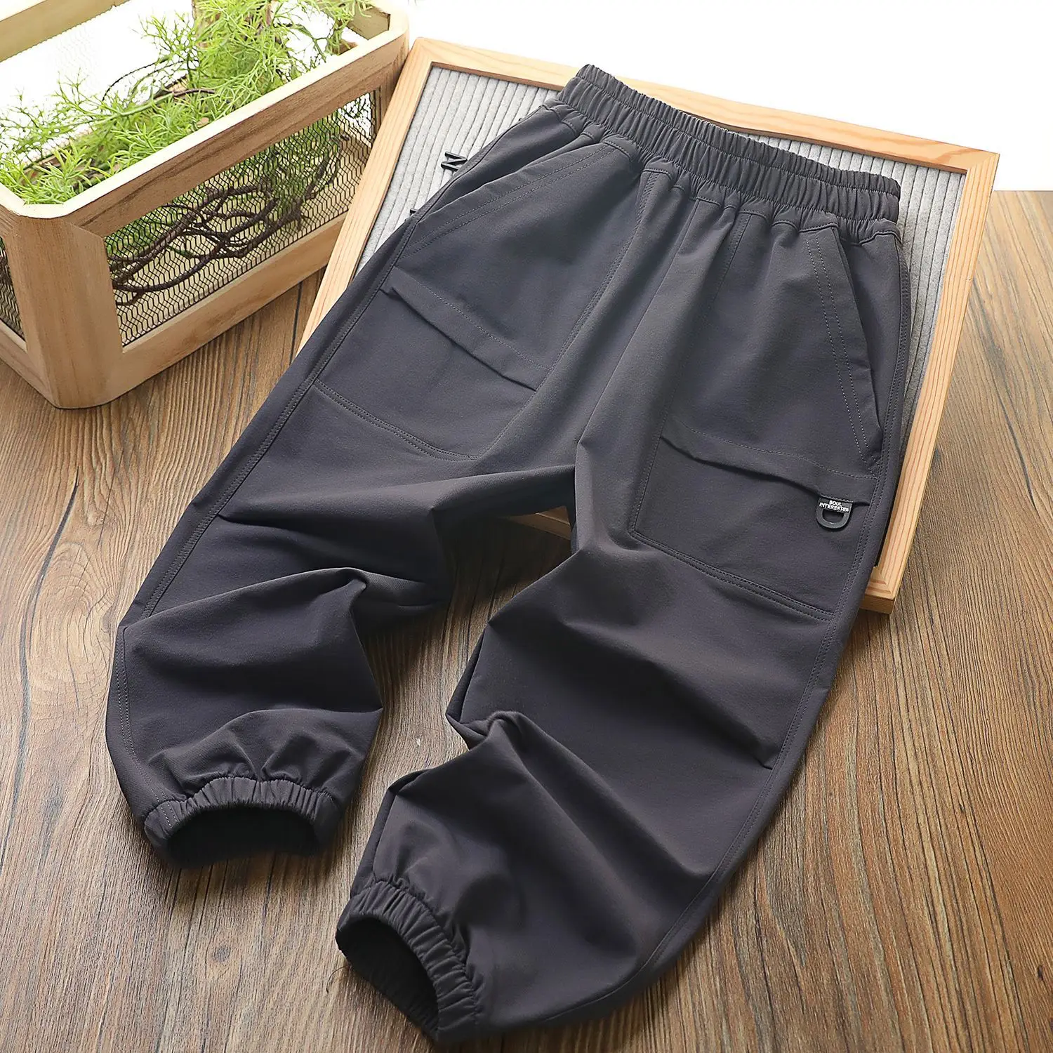 2025 Autumn Boys Woven Sports Pants Navy Blue - Image 5