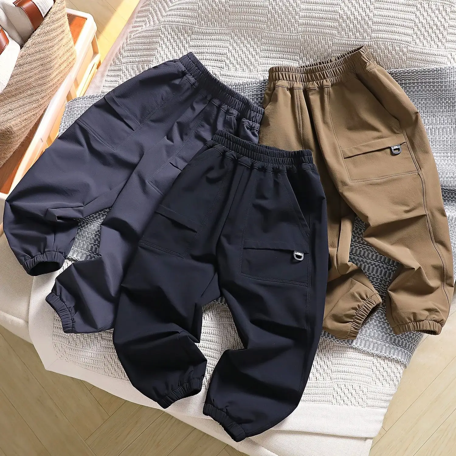 2025 Autumn Boys Woven Sports Pants Navy Blue — feature 12