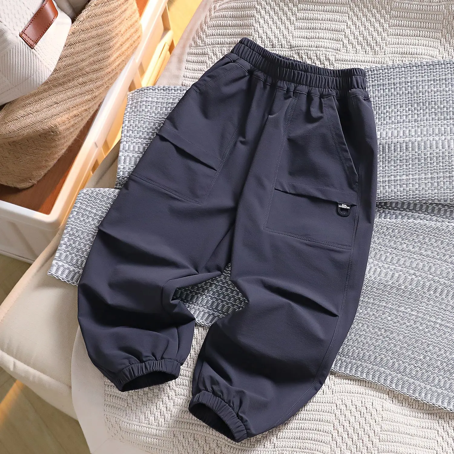 2025 Autumn Boys Woven Sports Pants Navy Blue - Image 3