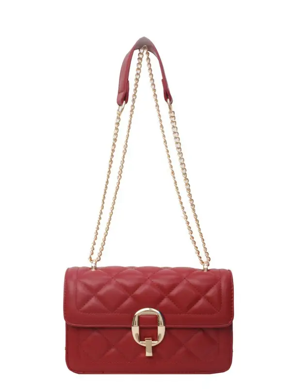 Women Rhomboid Lock Crossbody Bag Brown Gold Chain - Image 9