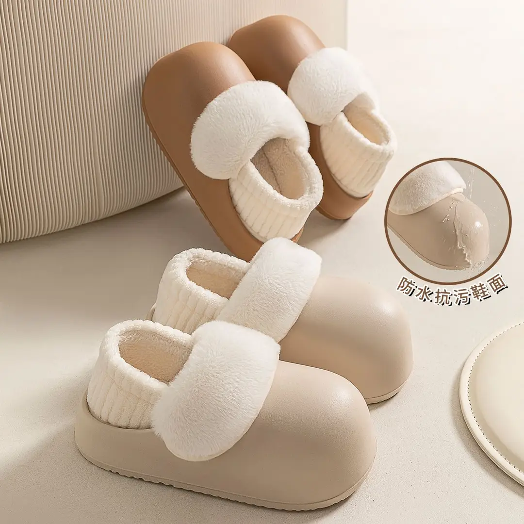 Waterproof Cotton Slippers for Women, Winter 2026 New Model, Detachable Heel, Home Thick-Soled Warm Plush Cotton Shoes for Outdoor Wear