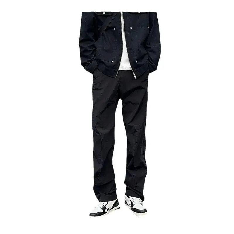 Men's Black Windproof Ice Silk Straight Pants - Image 5