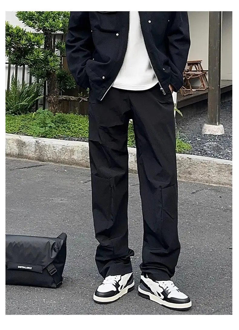Men's Black Windproof Ice Silk Straight Pants — feature 10