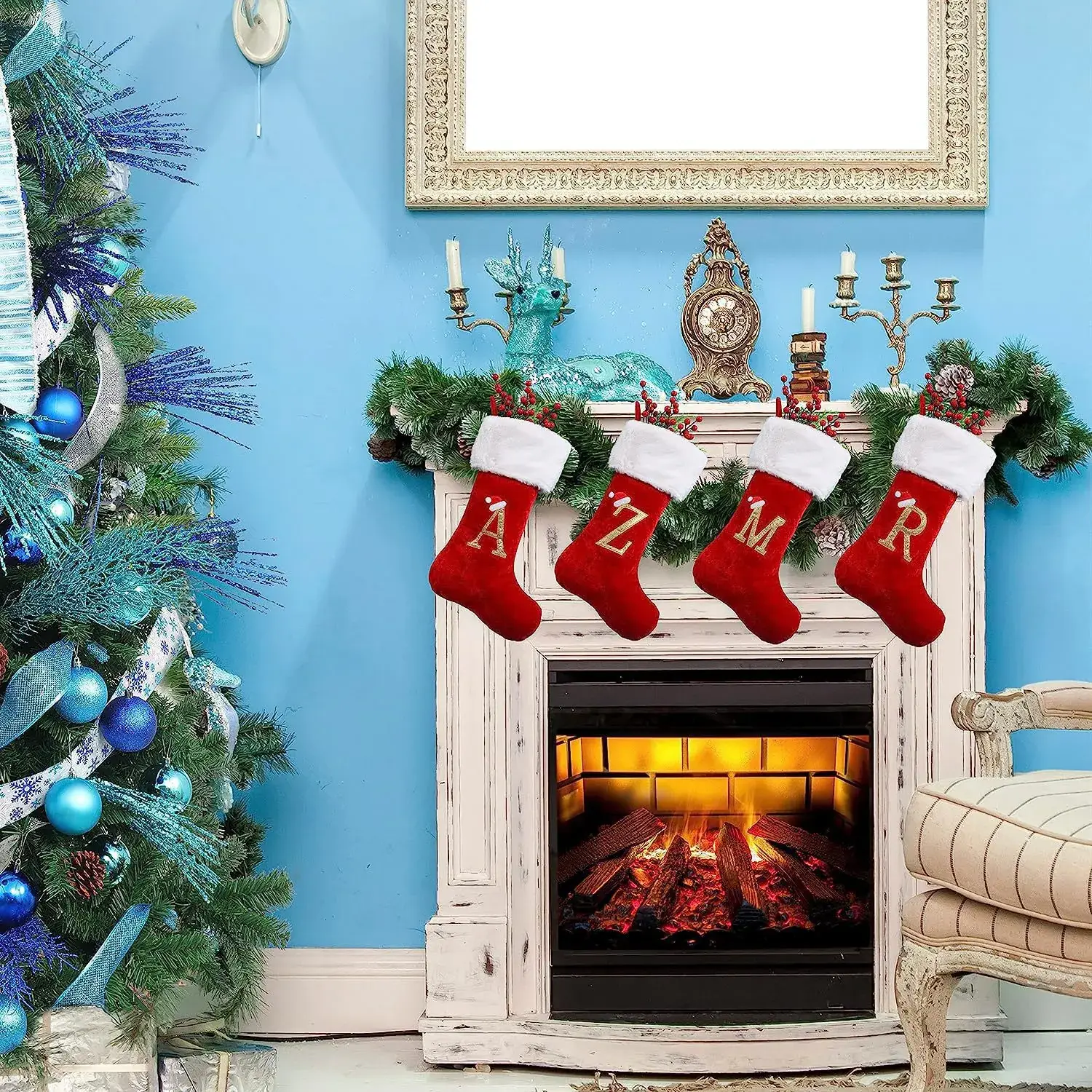 Red Embroidered Christmas Socks with Letter Design - Image 29