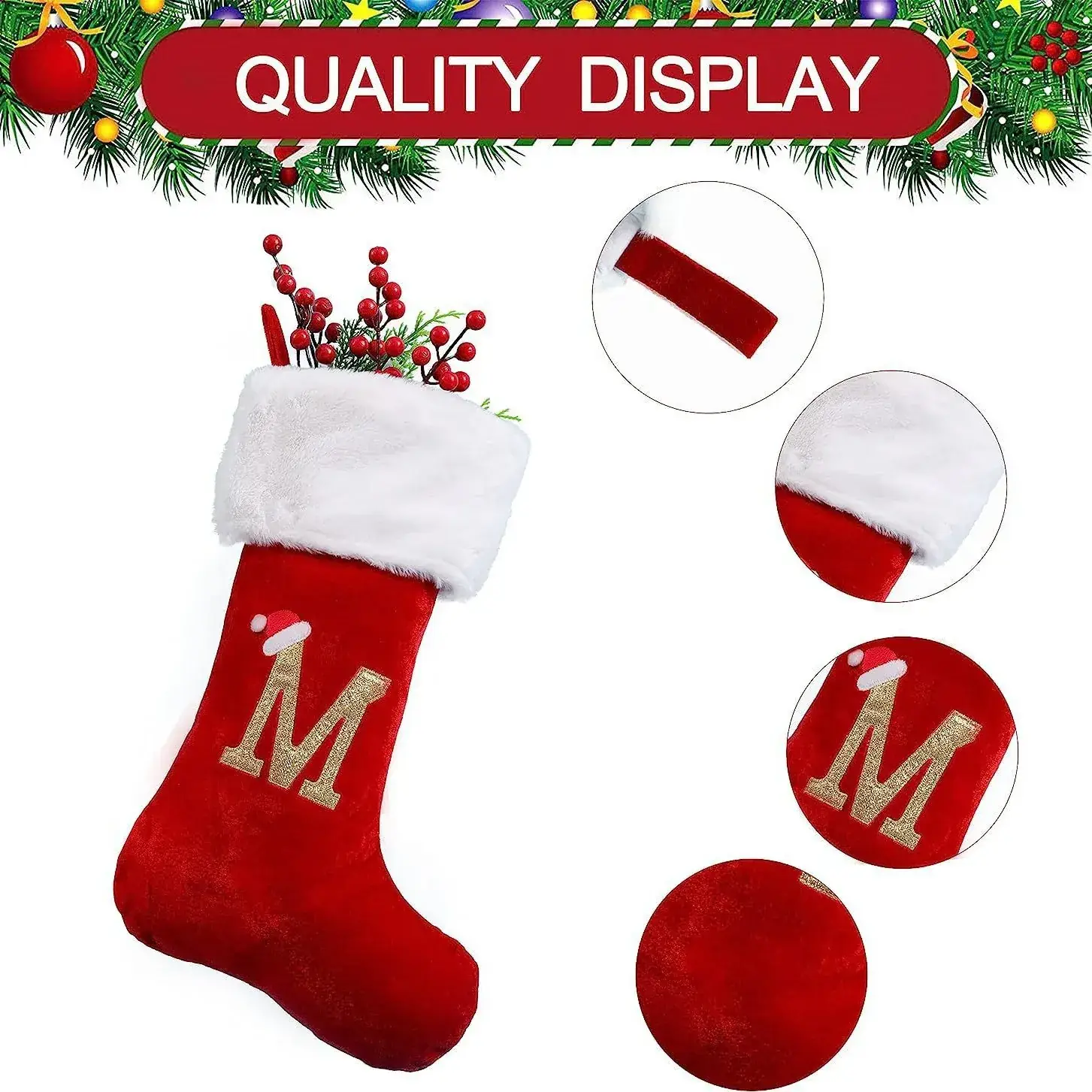 Red Embroidered Christmas Socks with Letter Design - Image 31