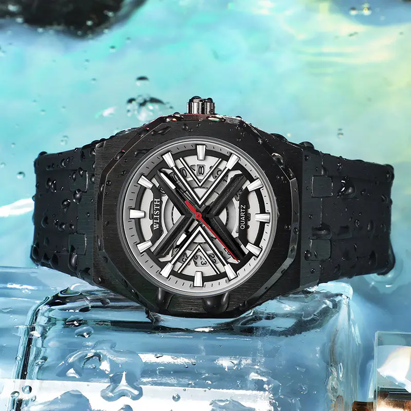 Men's Luminous Sports Quartz Watch Red Silicone Band