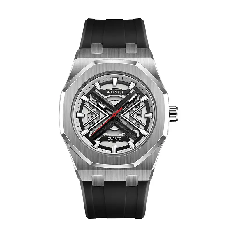 Men's Luminous Sports Quartz Watch Red Silicone Band
