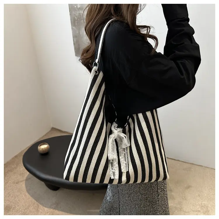 2024 Striped Canvas Shoulder Bags for Women — feature 13
