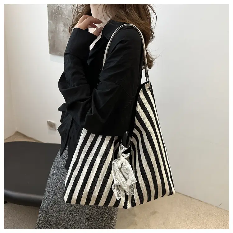 2024 Striped Canvas Shoulder Bags for Women — feature 16