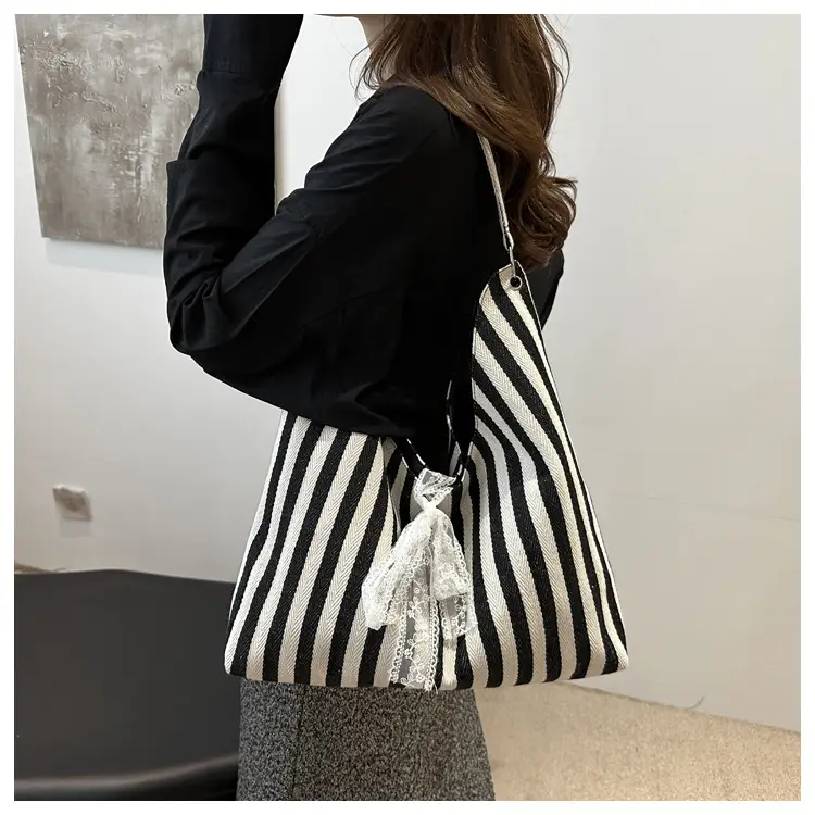 2024 Striped Canvas Shoulder Bags for Women — feature 17