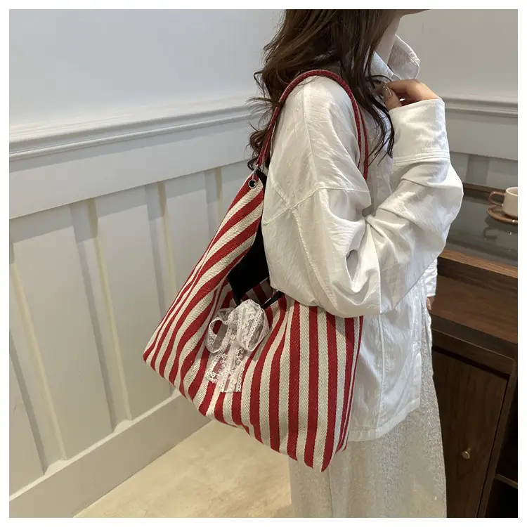 2024 Striped Canvas Shoulder Bags for Women — feature 19
