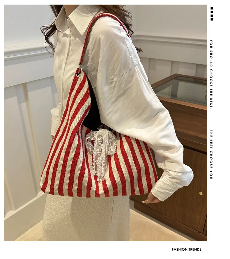 2024 Striped Canvas Shoulder Bags for Women — feature 2