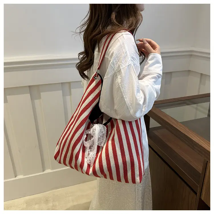 2024 Striped Canvas Shoulder Bags for Women — feature 23