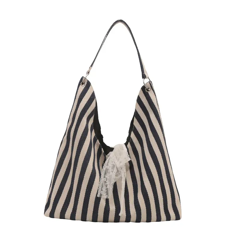2024 Striped Canvas Shoulder Bags for Women - Image 3
