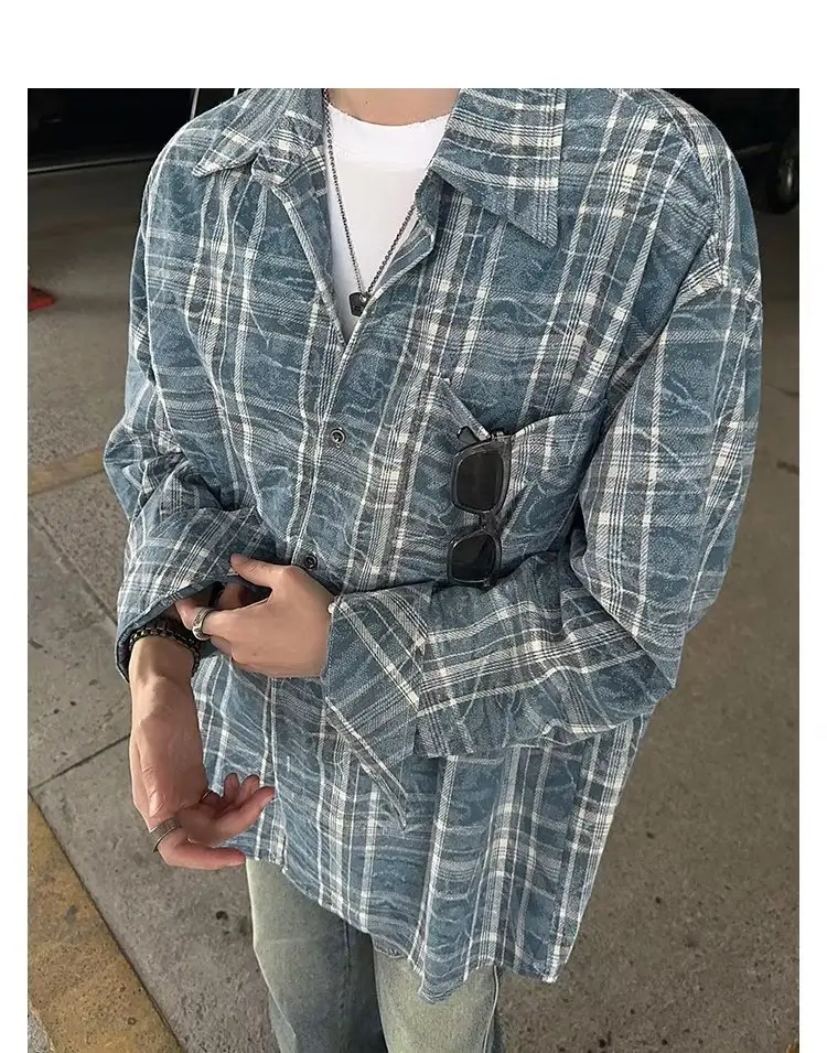 Vintage Plaid Shirt Men's Long Sleeve Autumn Wear — feature 10